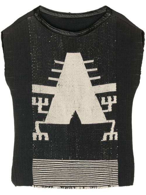Intarsia-knit cotton top - Black