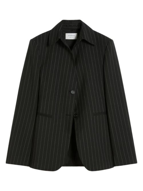 Black Stripes Shirt Collar Blazer