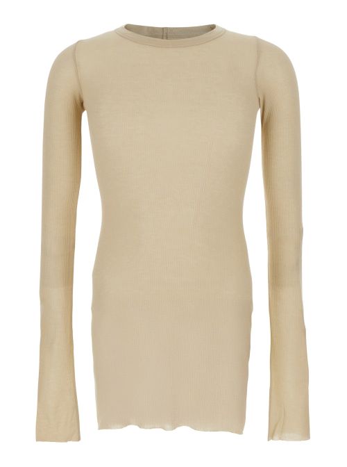 Viscose-Silk Ribbed Knit T-Shirt — Beige