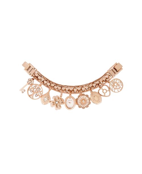 Women's Quartz Rose Gold-Tone Multi-Charm Bracelet Watch 18mm x 22mm - Rose Gold-tone
