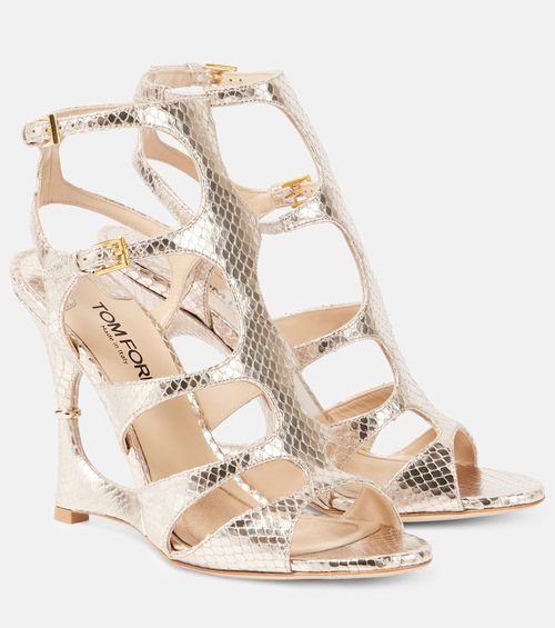 Cage snake-effect leather sandals