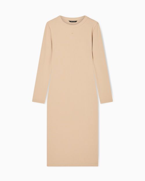 Fitted Midi Dress in Ribbed Jersey with Logo