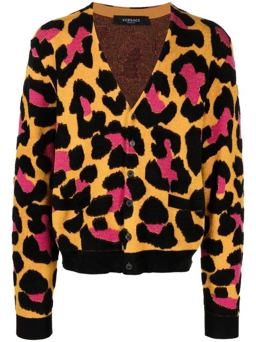 Leopard-print V-neck cardigan - Black