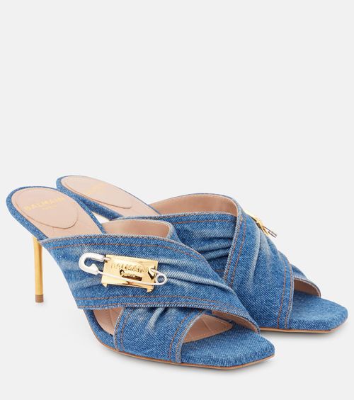 75 embellished denim mules