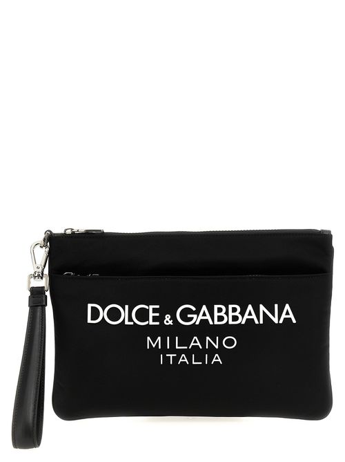 -Logo Print Bag Clutch Bianco/Nero-Uomo