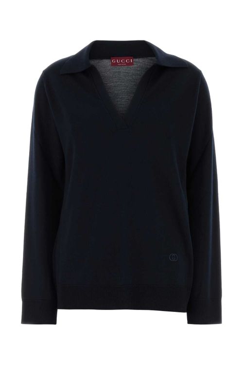 Wool Oversize Polo Sweater — Navy