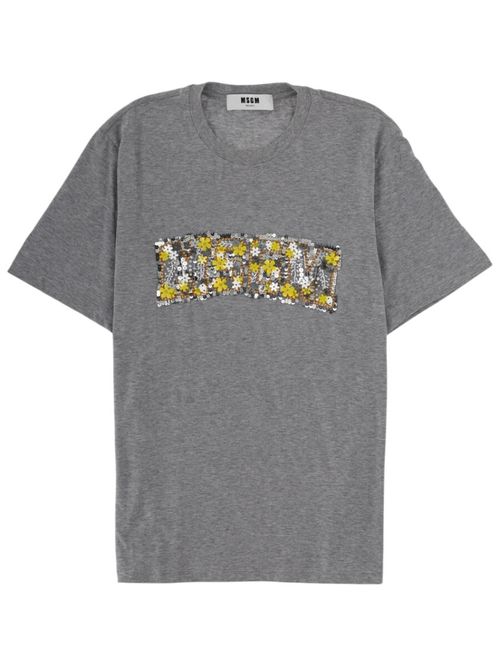 Grey Embellished Crew Neck T-Shirt