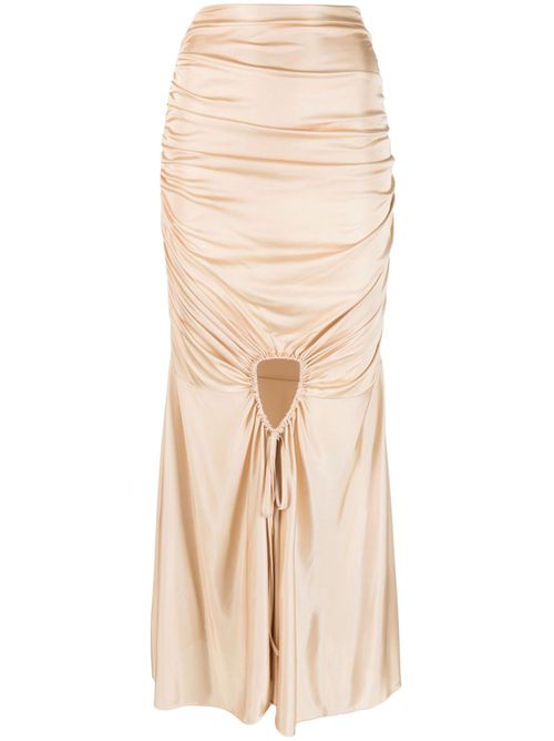 Gathered-detail asymmetric-hem skirt - Neutrals
