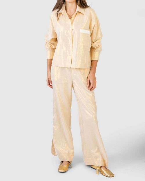 Benny Button Down Top In Sand Shimmer