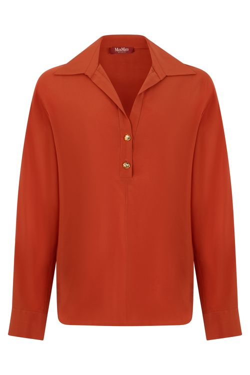 Long-Sleeved Silk Shirt — Red