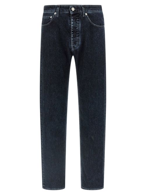 Used-Wash Straight-Leg Jeans — Dark Blue