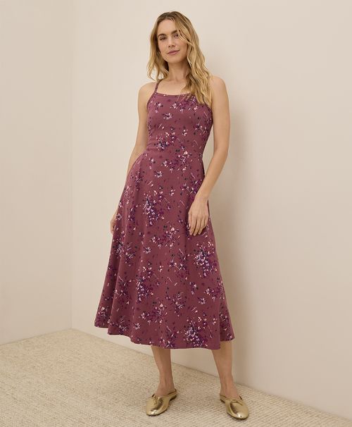 Women's Dotted Sprays Mauve Fit & Flare Midi Dress H
