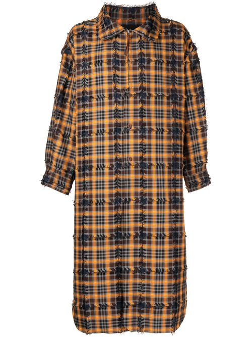 Urdu checked frayed coat - Orange