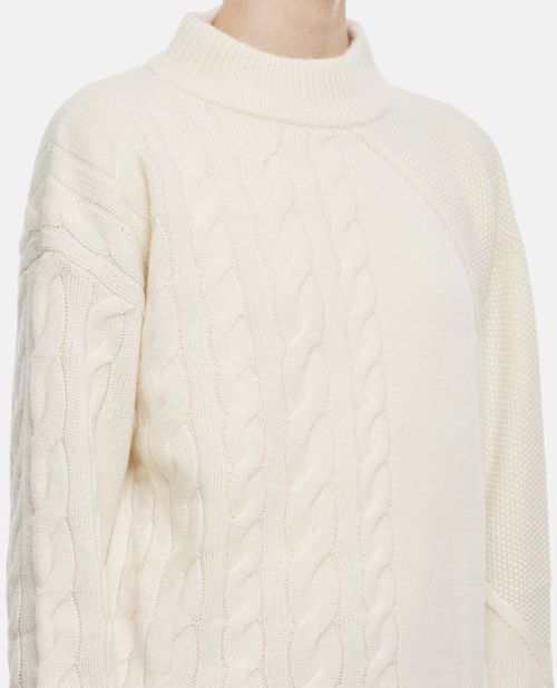 Wool Cashmere Mix Braided Knit Sweater White
