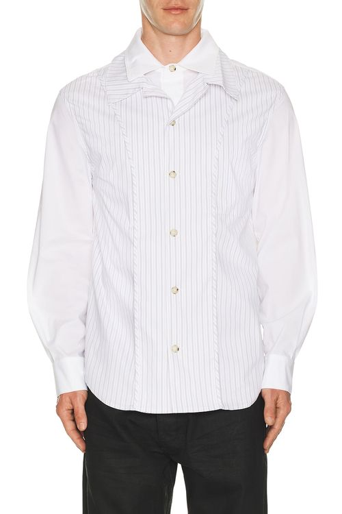 Andersson Bell Open Collar Layered Shirt in White - White. L also in M, S, XL/1X