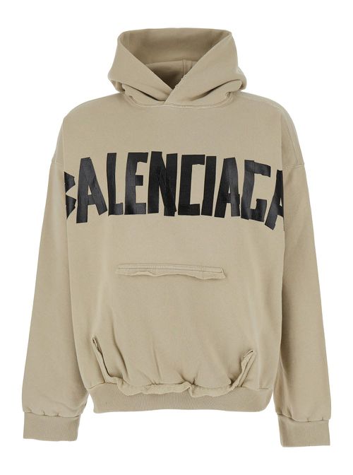 Beige Hoodie With Fixed Hood And Logo Lettering On Front And Rear In Cotton Man