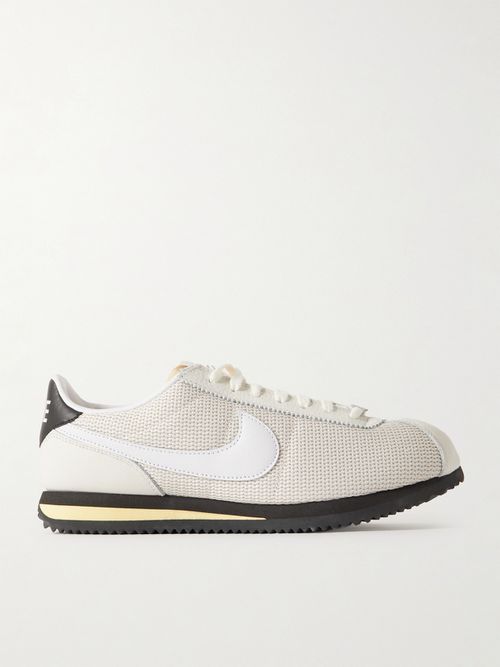 Cortez Leather And Ribbed-knit Sneakers - Off-white