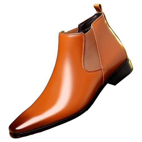 Santimon Men's Chelsea Boots Classic Slip-On Business Casual Leather Ankle Boots Black