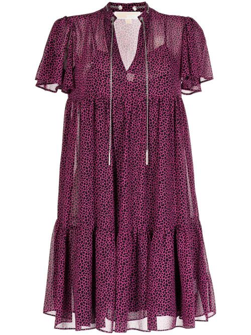 Giraffe-print ruffle-hem dress - Purple