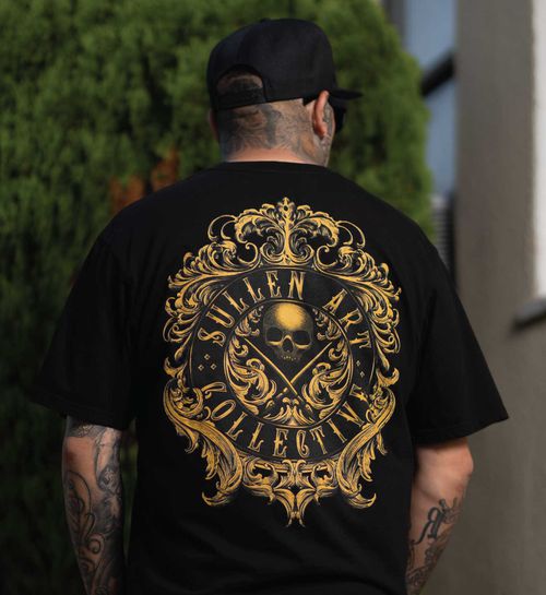 Ornate Golden Badge - Premium Sullen Art Collective T-Shirt, JET BLACK