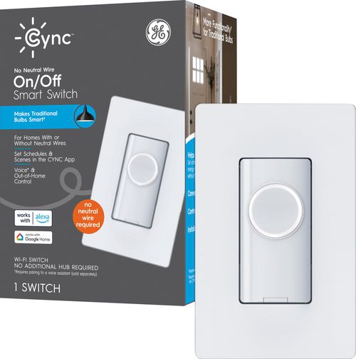 CYNC Smart Switch, No Neutral Wire Required, On-Off Button Style with Bluetooth and 2.4 GHz Wifi (Packaging May Vary) - White