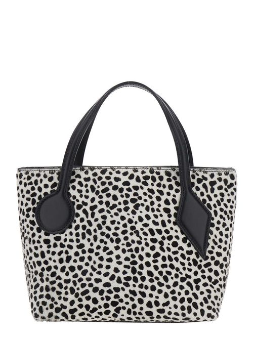 'Sprout' Black And White Shoulder Bag With All-Over Animal Motif In Leather Woman