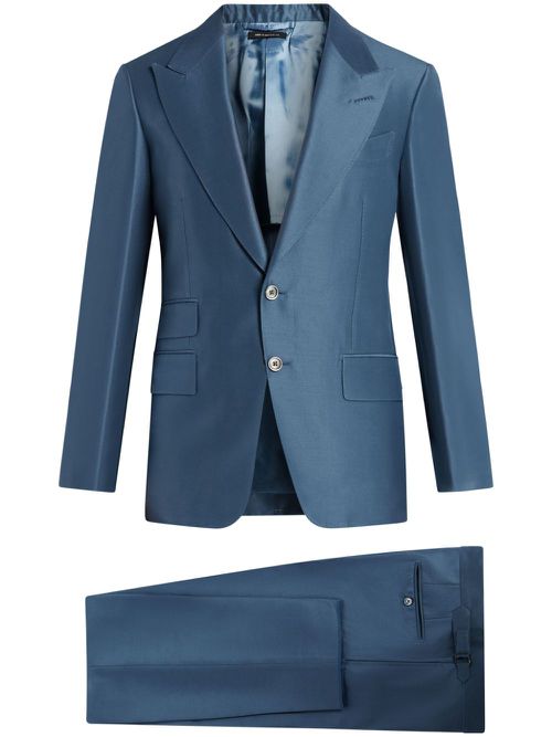 Wool-silk blend single-breasted suit - Blue