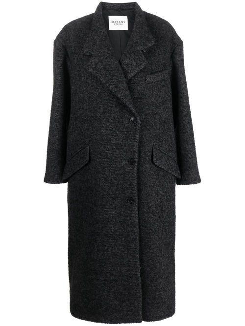Fine-check single-breasted coat - Black