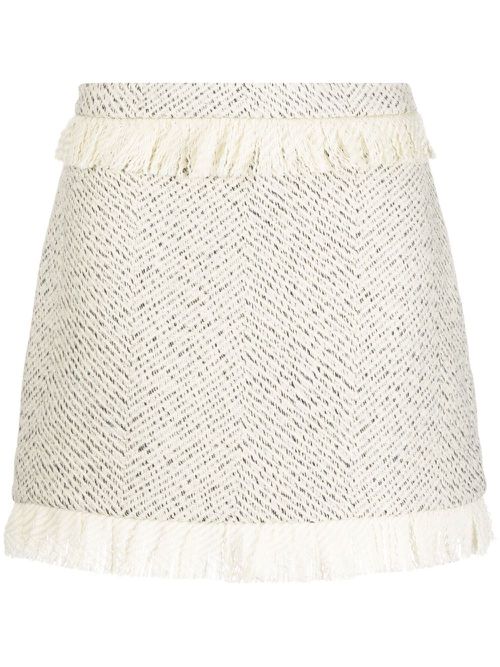 Fringe-detail tweed mini skirt - Neutrals