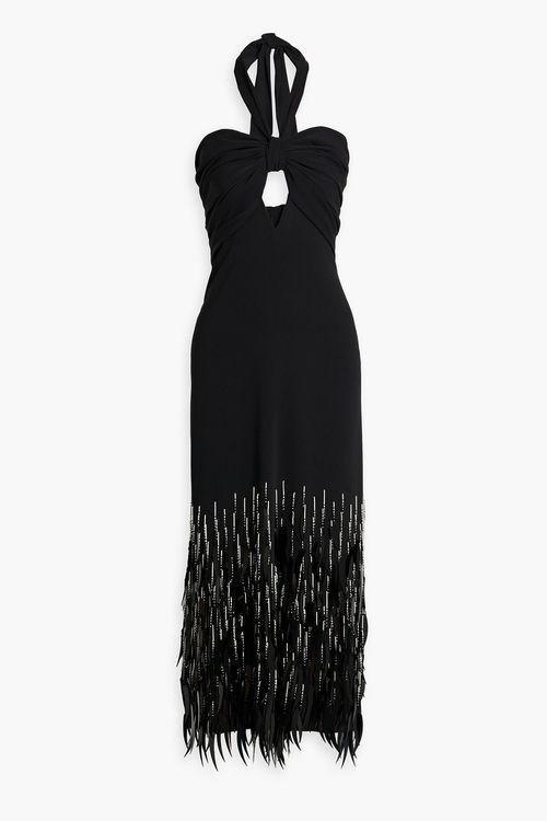 Fiesta Costera embellished crepe halterneck midi dress - Black - US 8