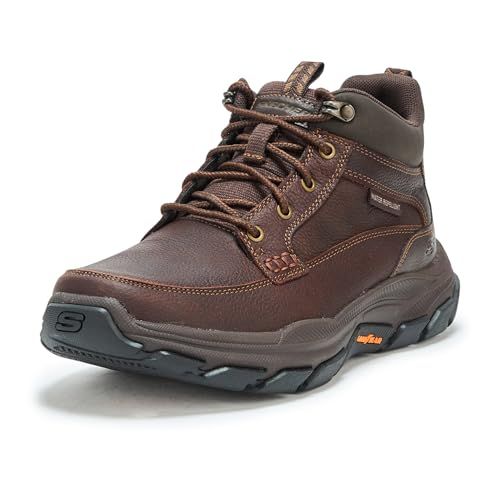 Skechers Men's Respected Boswell Mid Top Leather Moc Toe Lace Up Boot - Rdbr -