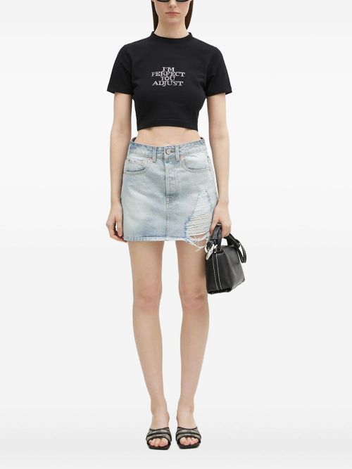 Rhinestone-embellished cropped T-shirt - Black