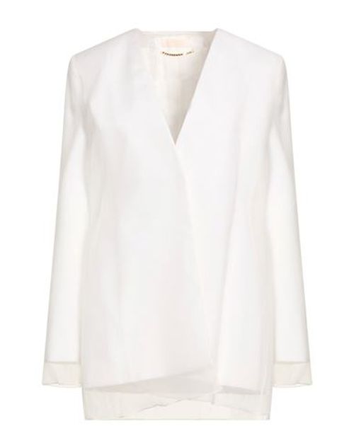Woman Blazer White Size 12 Silk, Cotton