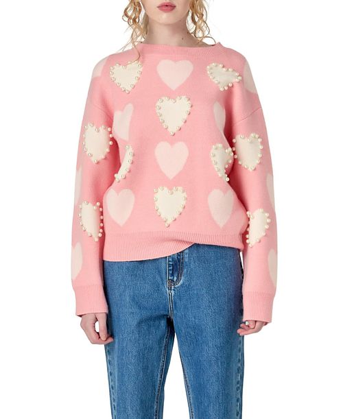 Women's Pearl with Heart Pattern Sweater