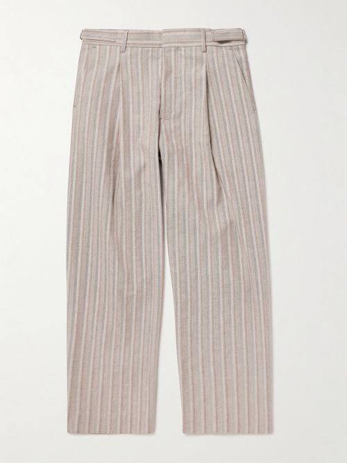 Kay 10058 Wide-Leg Pleated Herringbone Organic Cotton-Blend Suit Trousers