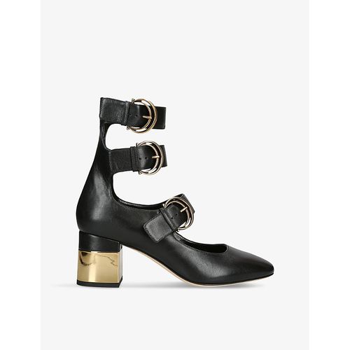 Womens Black Alize Buckle-embellished Heeled Leather Pumps