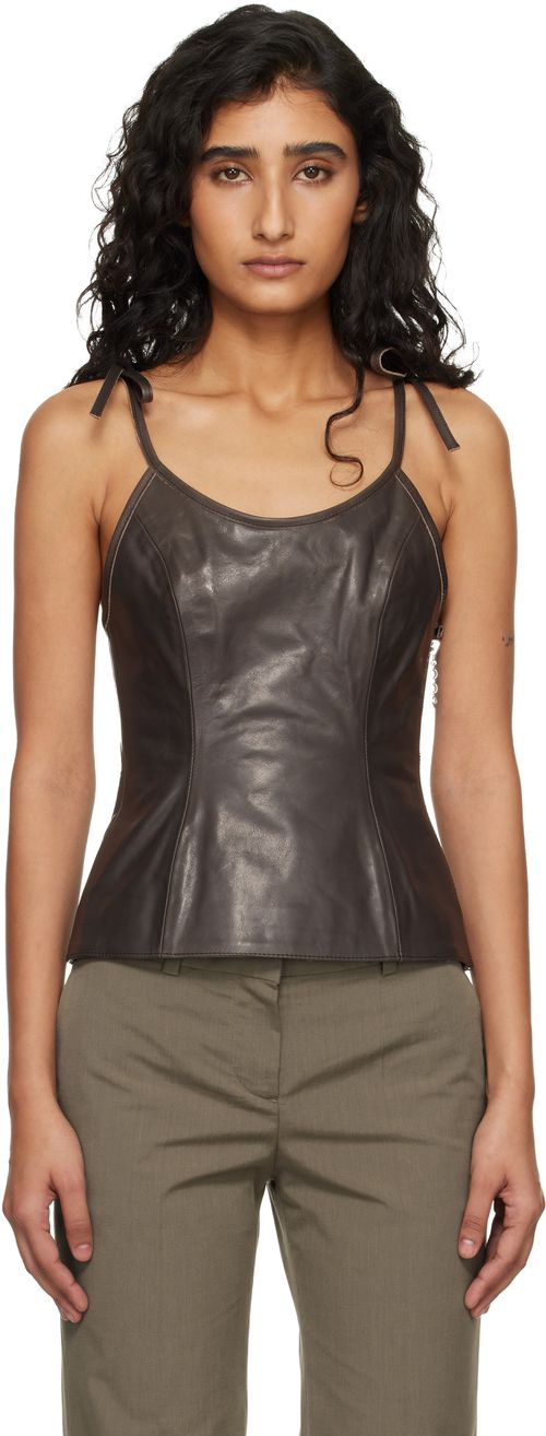 Brown String Leather Tank Top