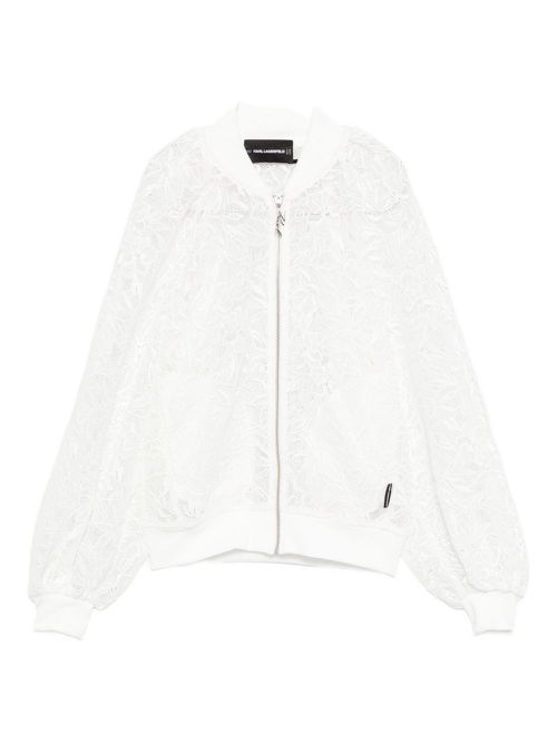 Floral-lace bomber jacket - White