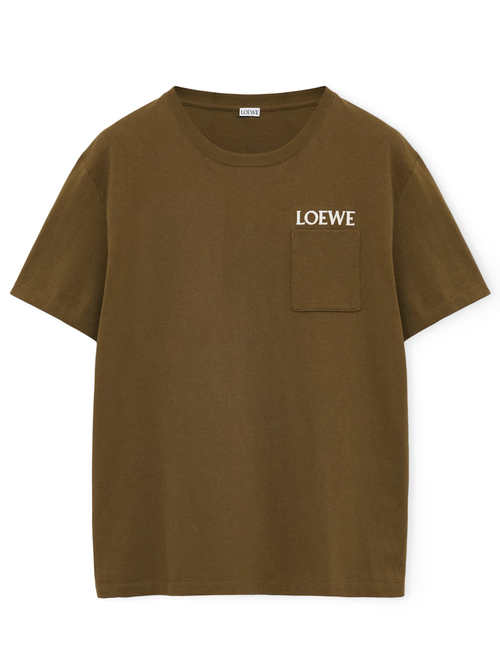 Loewe Pocket Embroidered Logo T-Shirt in Khaki Green - Green