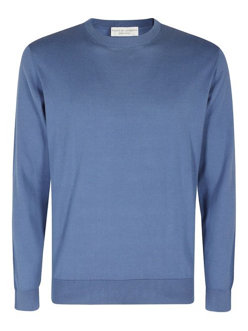 Crew-neck fine-knit sweater - Blue