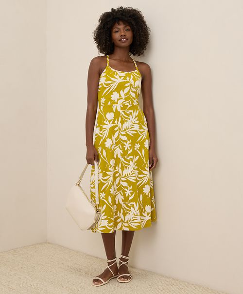 Women's Tropical Palms Chartreuse Fit & Flare Midi Dress HX