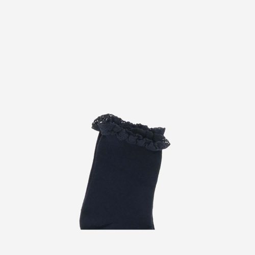 Embroidered Ruffle Stretch Cotton Socks — Navy