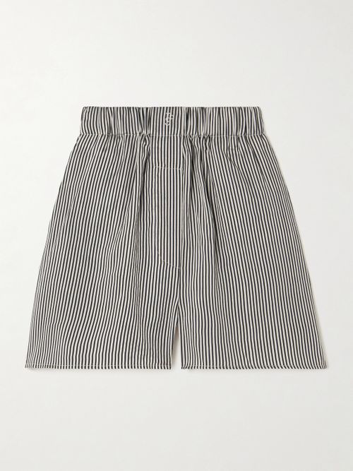 Lui Embroidered Striped Woven Shorts - Black