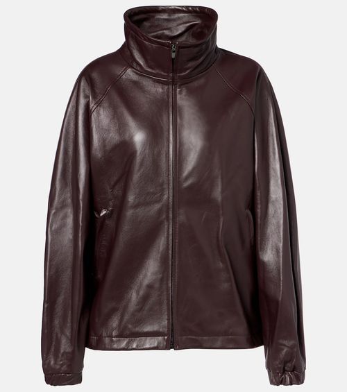Oversized leather bomber jacket
