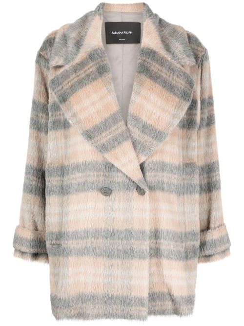 Double-breasted alpaca wool coat - Neutrals