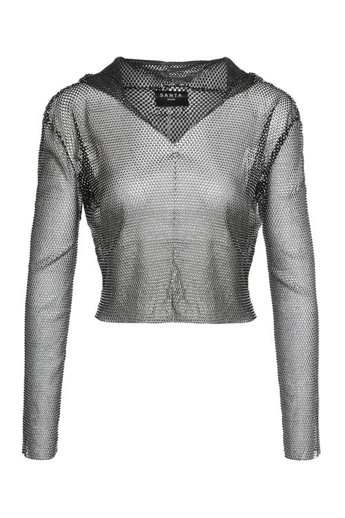 Rhinestone-Embellished Cropped Hoodie