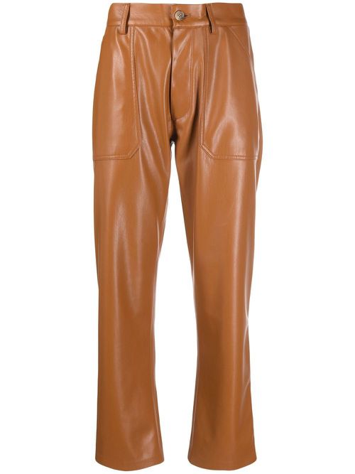 Faux-leather straight-leg trousers - Brown