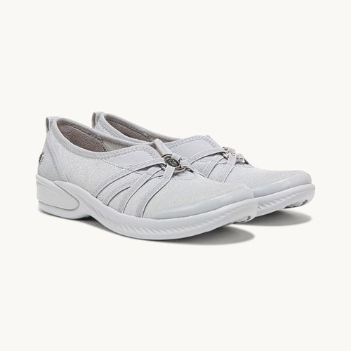 For Niche Slip On Shoes Silver Shimmer Fabric