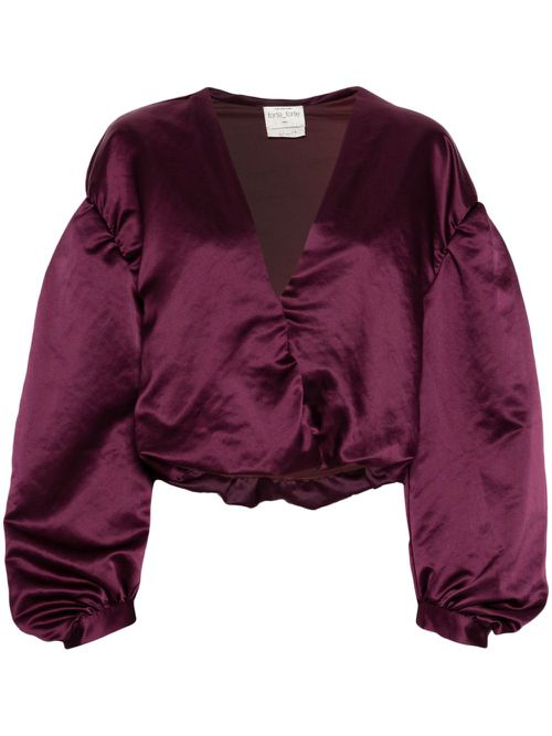 Satin V-neck cropped blouse - Purple