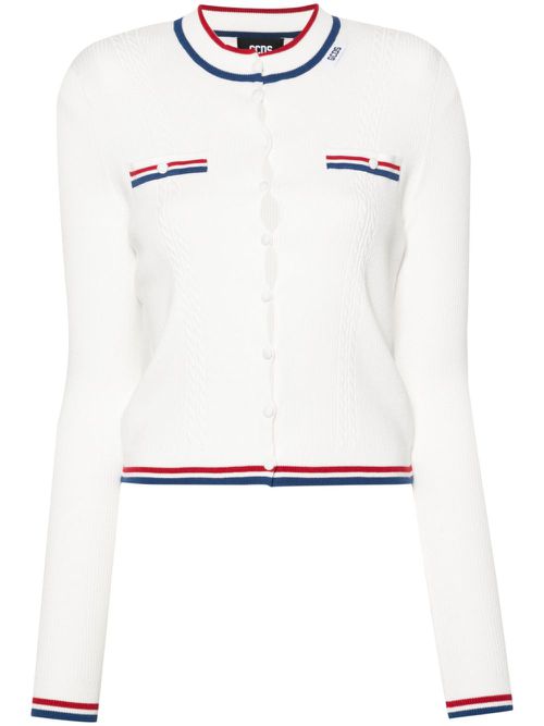 Striped-trim ribbed cardigan - White